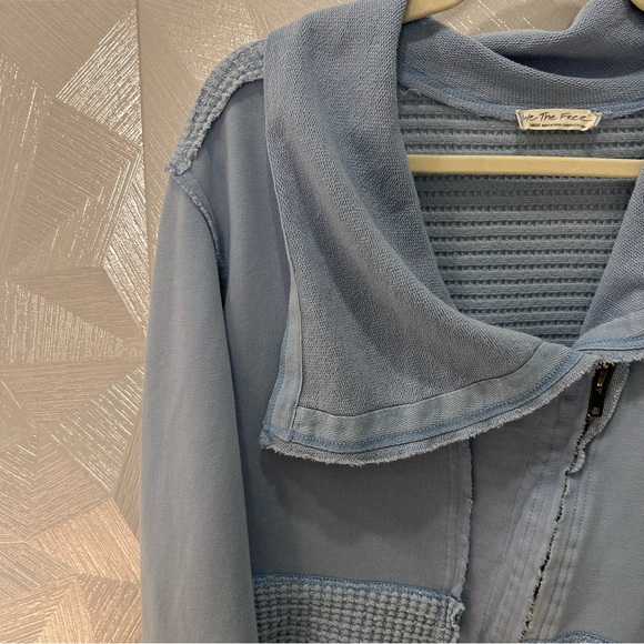We The Free People Hazel Cardi Jacket Womens Large Sea Blue Waffle Knit Zip Up - Picture 5 of 9